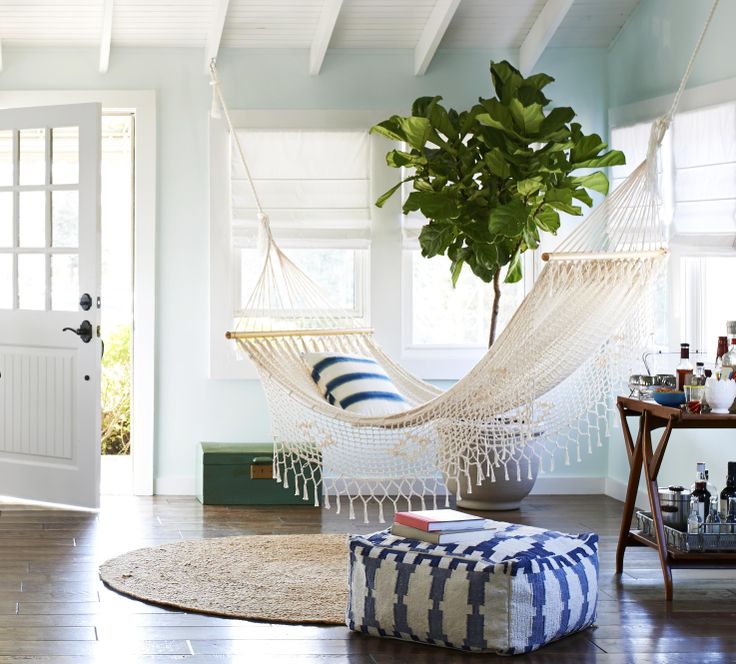 Hammock hung in a sunny spot right by the front door