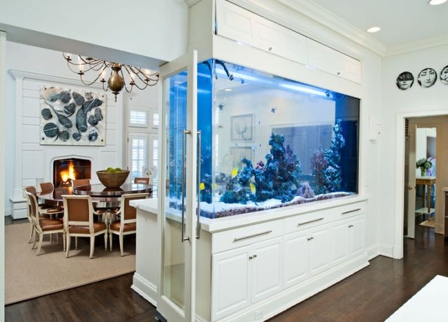 Living Room Bookcase Printed Fish Tank
