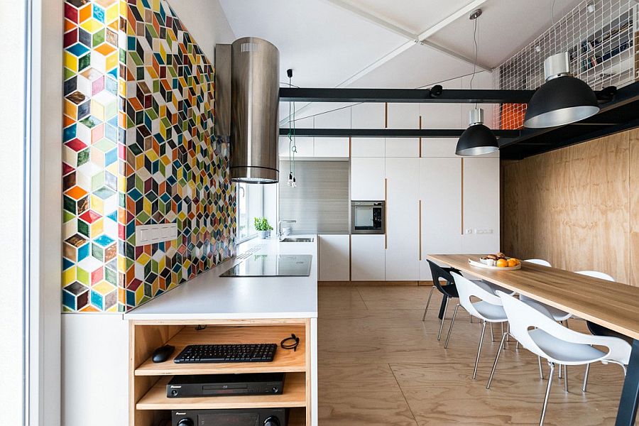 Industrial kitchen combines color with funtionality