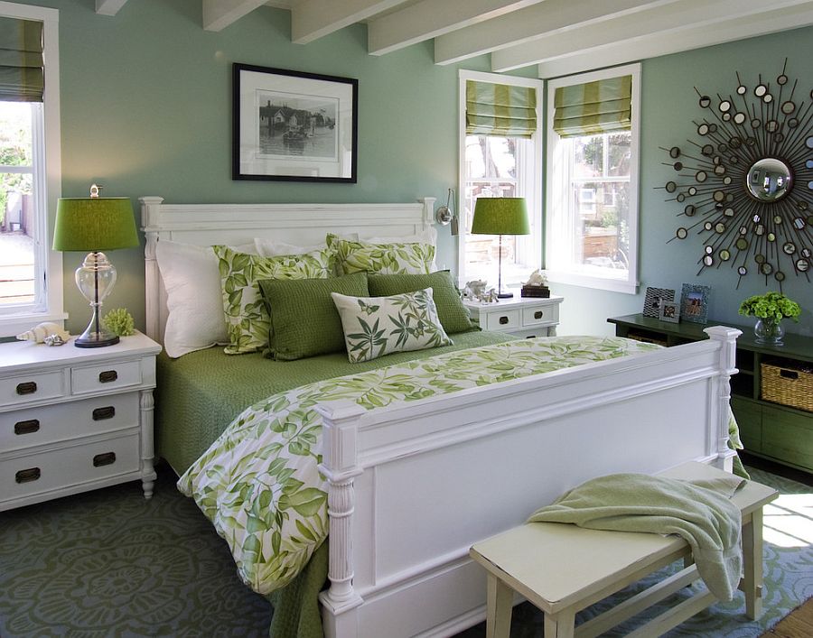 Jade and green come together in breezy beach style bedroom [Design: Viscusi Elson Interior Design]