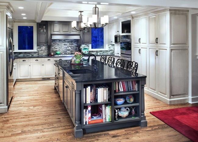 Trendy Display 50 Kitchen Islands With Open Shelving Decoist   Kitchen Island In Gray With Granite Worktop 650x467 