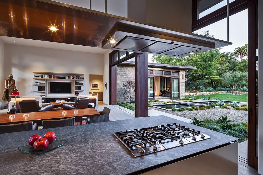 Kitchen island provides a spacious and comfortable worktop