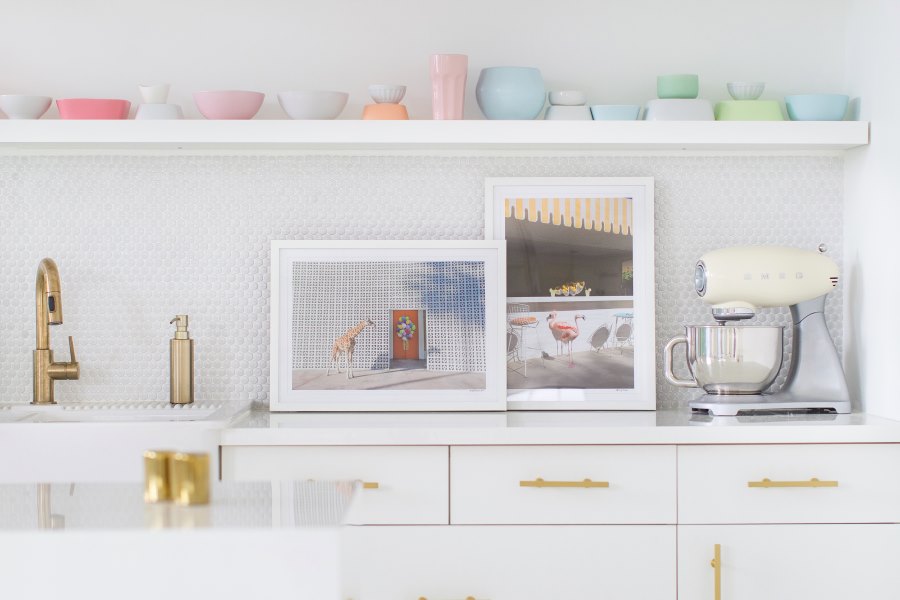 Kitchen shelving in the studio of Sugar & Cloth