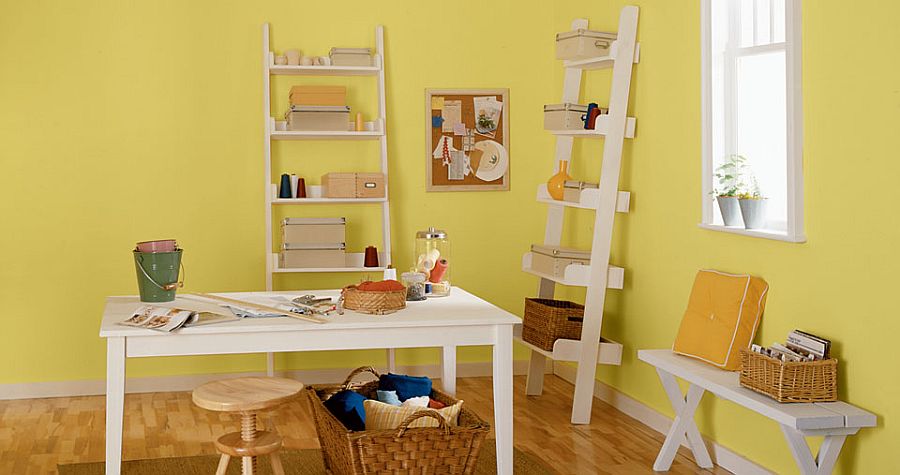 Ladder shelves make a smart addition to the modern home office