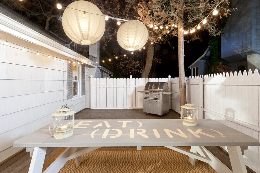 Lantern and string lighting for the small deck [Design: Brunelleschi Construction]