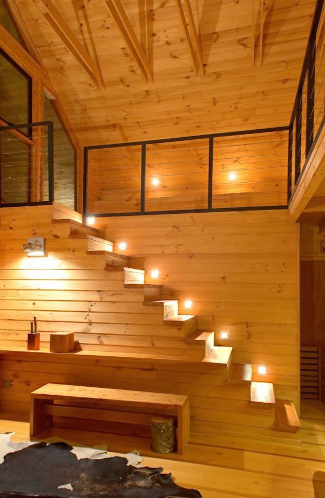 Lights along every step of a cabin:loft