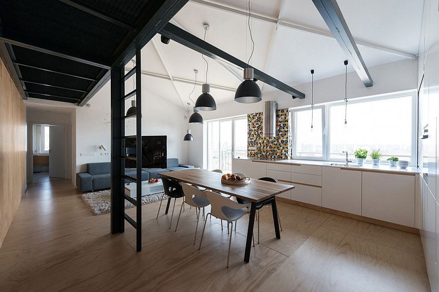 Loft apartment with dining, kitchen and living space rolled into one