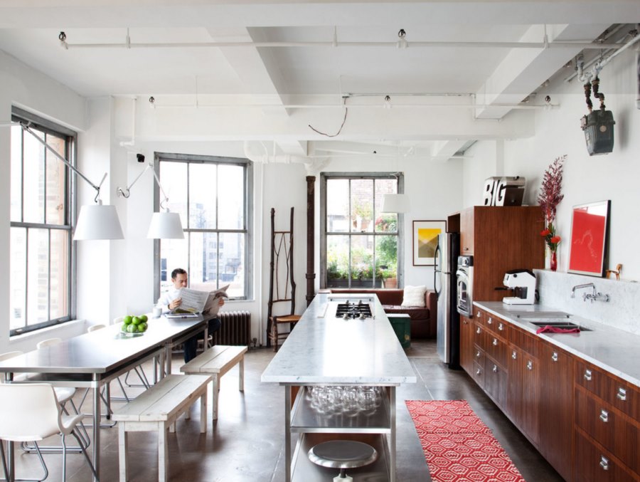 Long stainless steel dining table