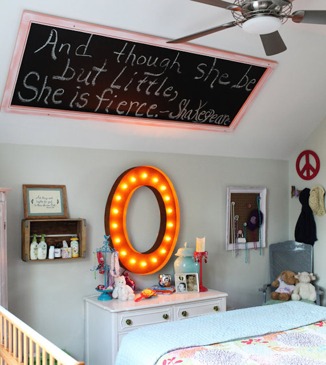 Marquee letter used as wall art above dresser