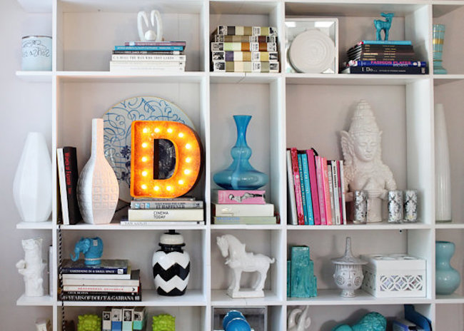 Marquee letter used on a bookshelf unit