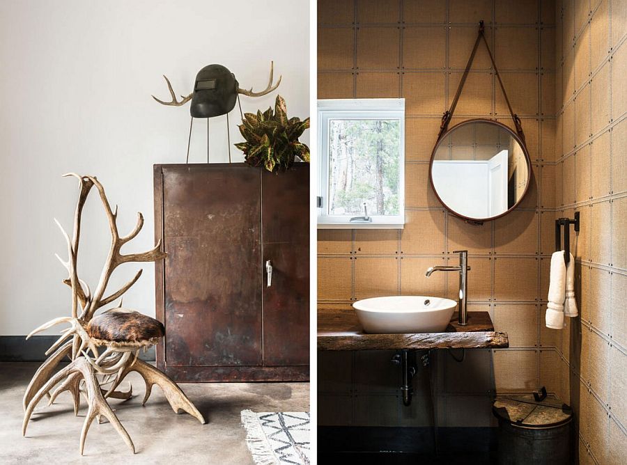 Mirror by Jacques Adnet and custom Union Square wallpaper in the powder room