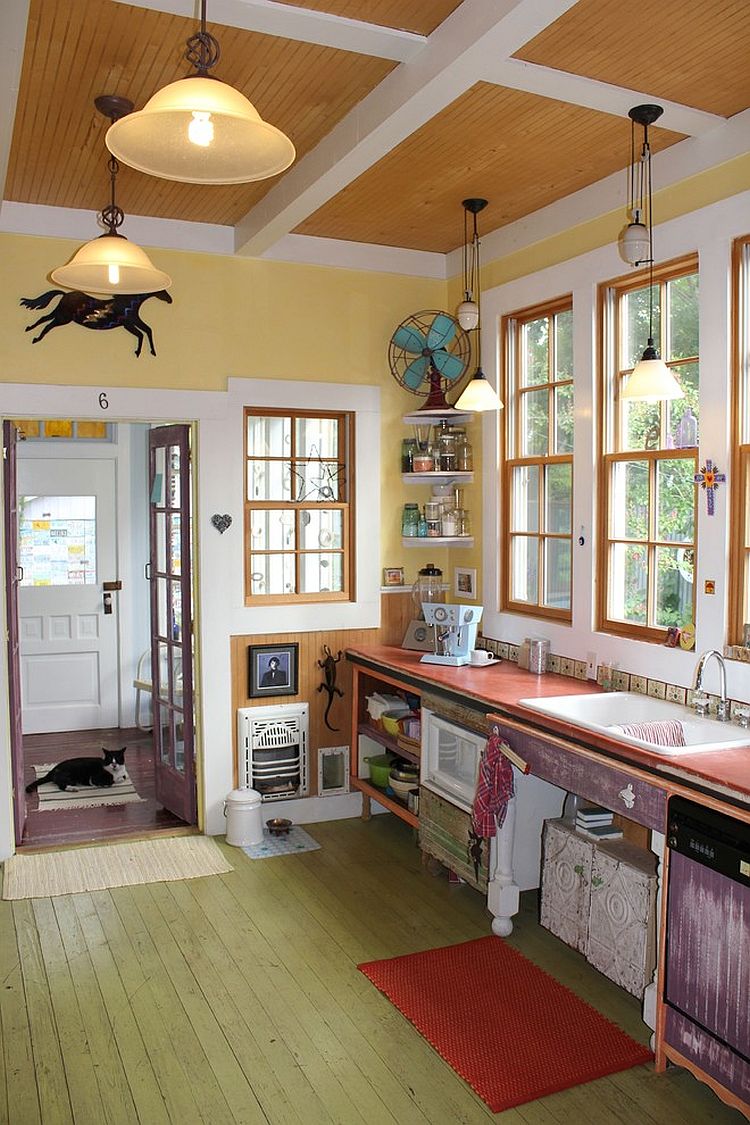 Mismatched colors and contrasting textures come together beautifully in this eclectic kitchen [From: Robert Mace]