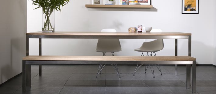 Oak and stainless steel dining table from Elements Living