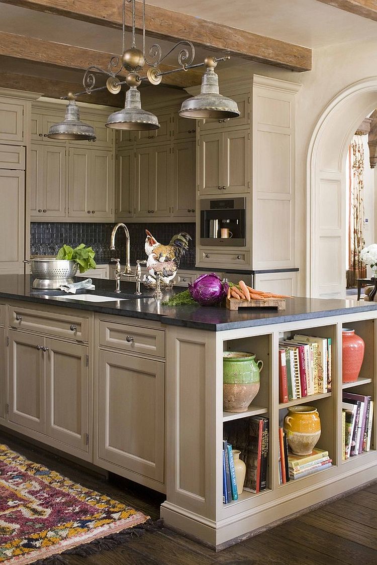 Open shelves add a fabulous display to the kitchen island [Design: Period Homes]