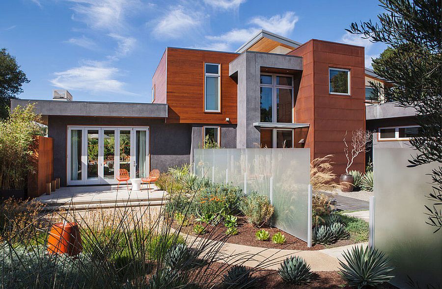 Outdoor sitting area of the Los Altos home offers ample privacy