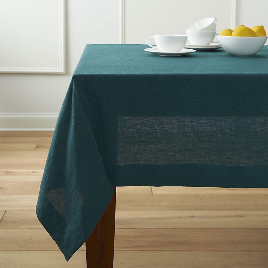 Peacock blue tablecloth from Crate & Barrel