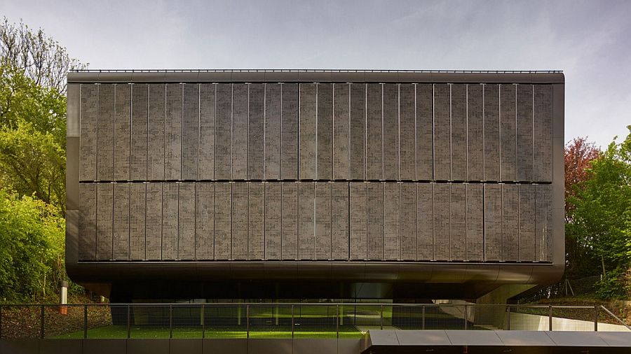 Perforated steel electrically driven shading system of the stunning Linz house