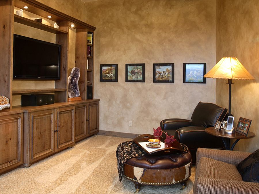 Plastered walls add texture to the home office / TV room [Design: Terra Firma Custom Homes]