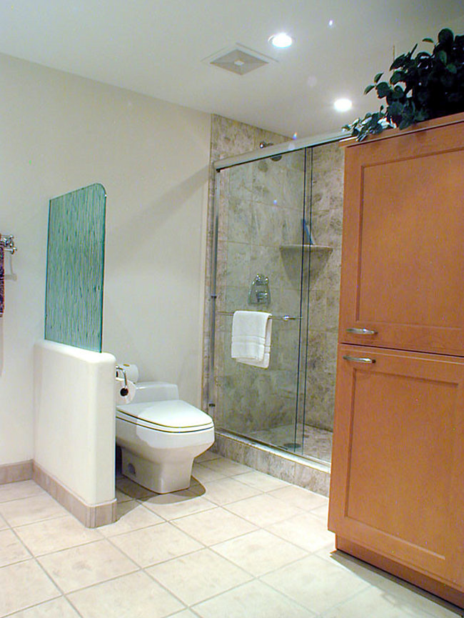 Rain glass provides bathroom privacy