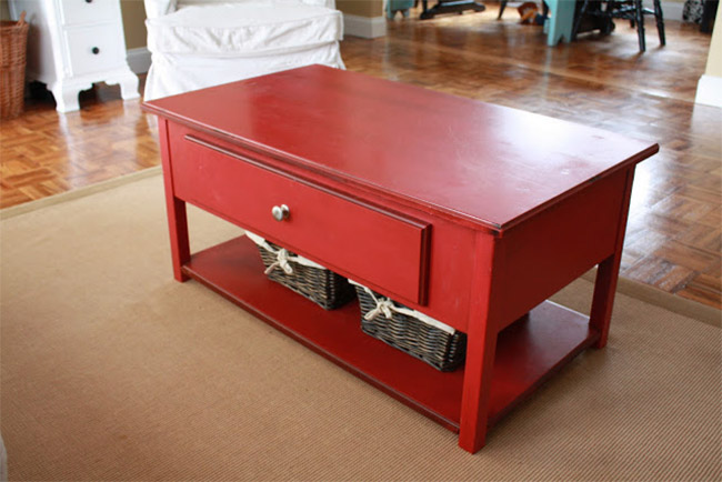 Red Coffee Table with Hidden TV