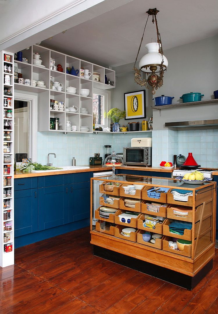 50 Trendy Eclectic Kitchens That Serve Up Personalized Style   Repurposed Haberdashery Cabinet Turned Into A Stunning Kitchen Island 