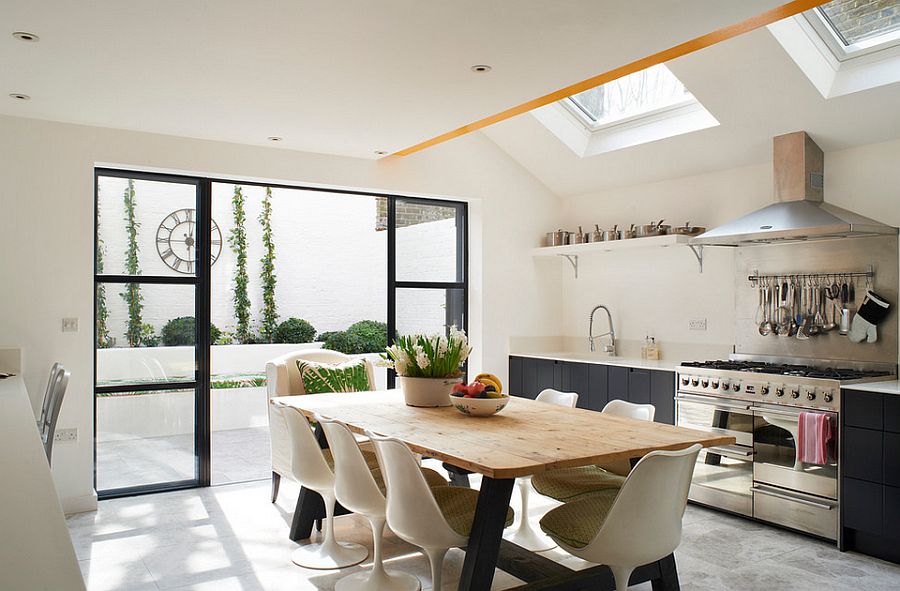 Skylights for the modern eclectic kitchen in white and gray