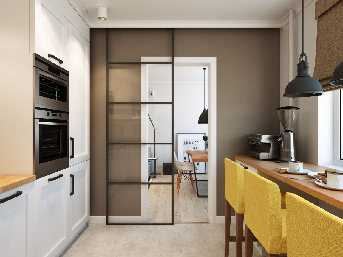 Sliding glass door keeps out the kitchen smells from the living room