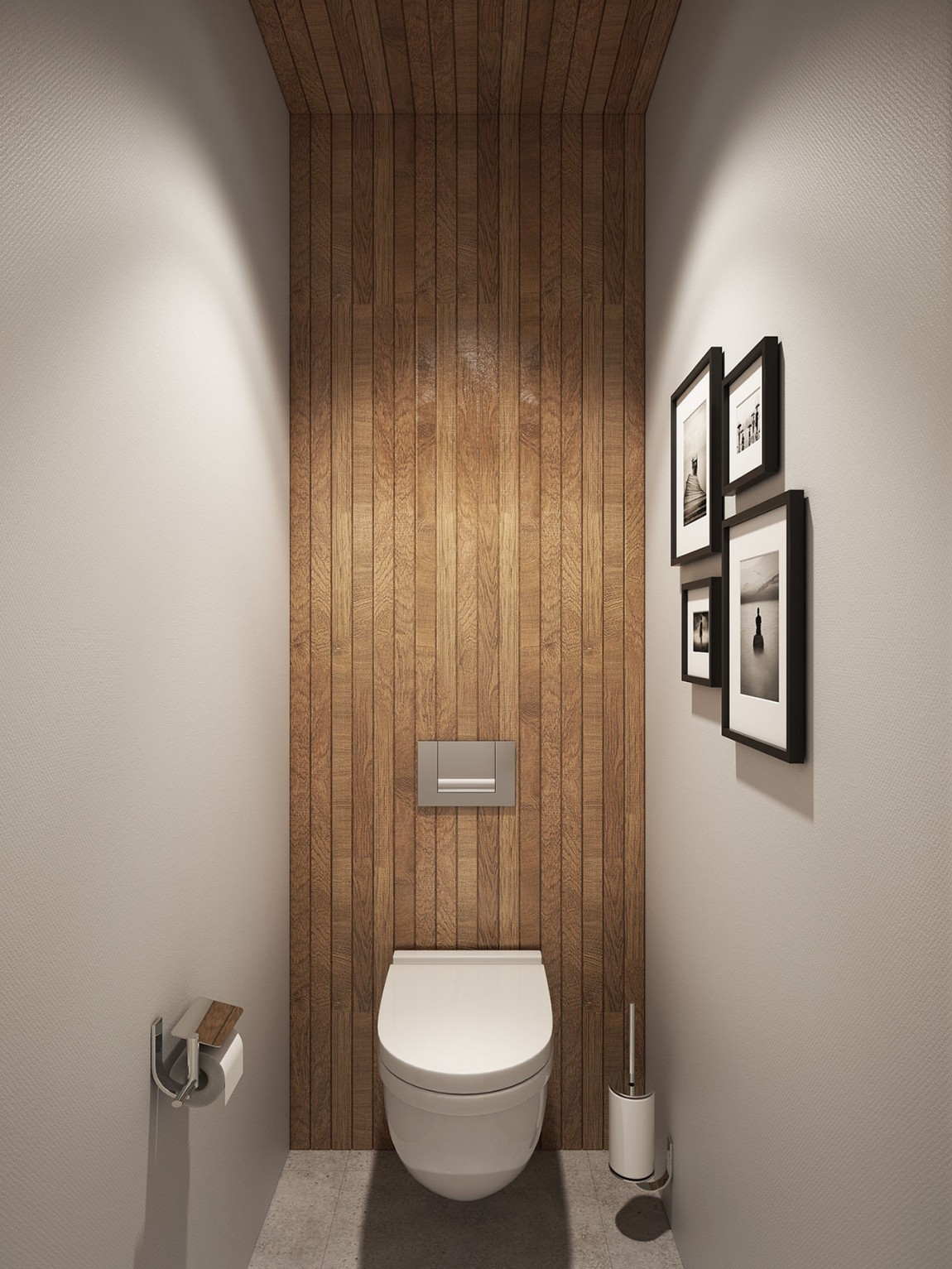 Small bathroom design idea with wooden accents