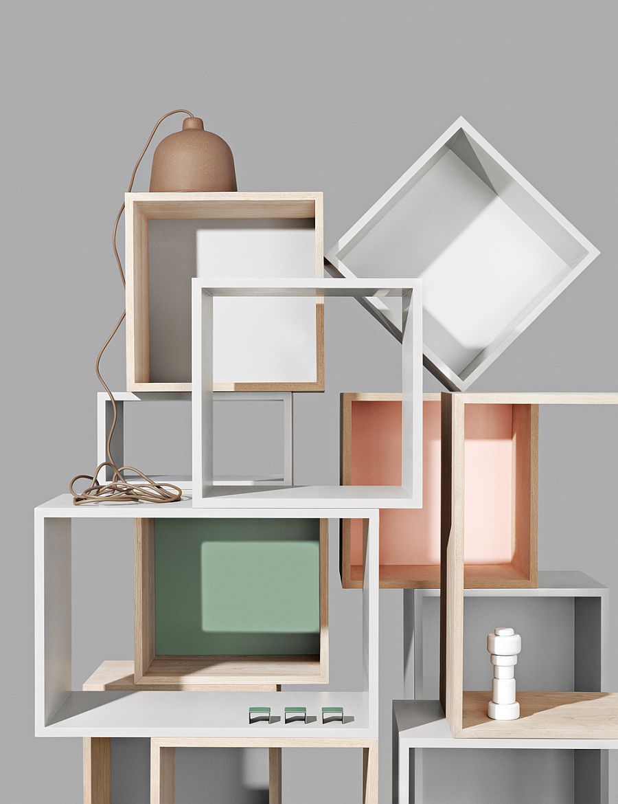 stacked modular shelving cube system