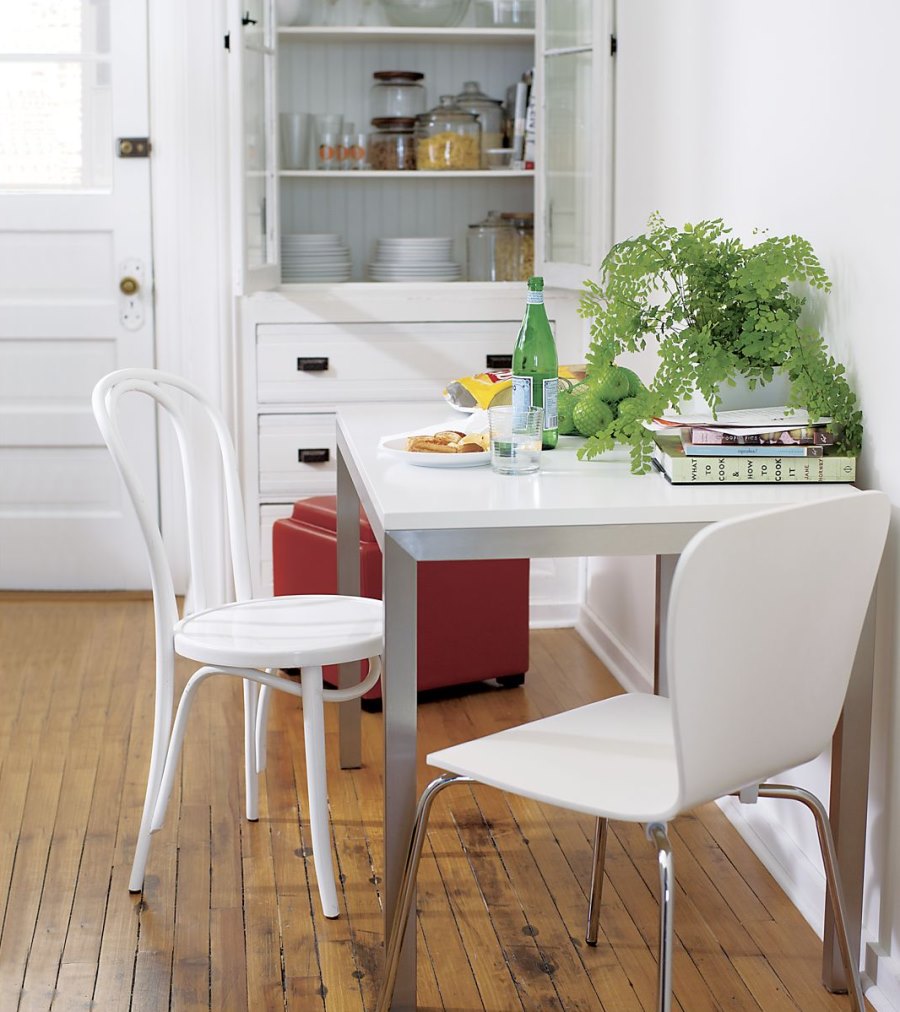 Stainless steel and wood table from Crate & Barrel