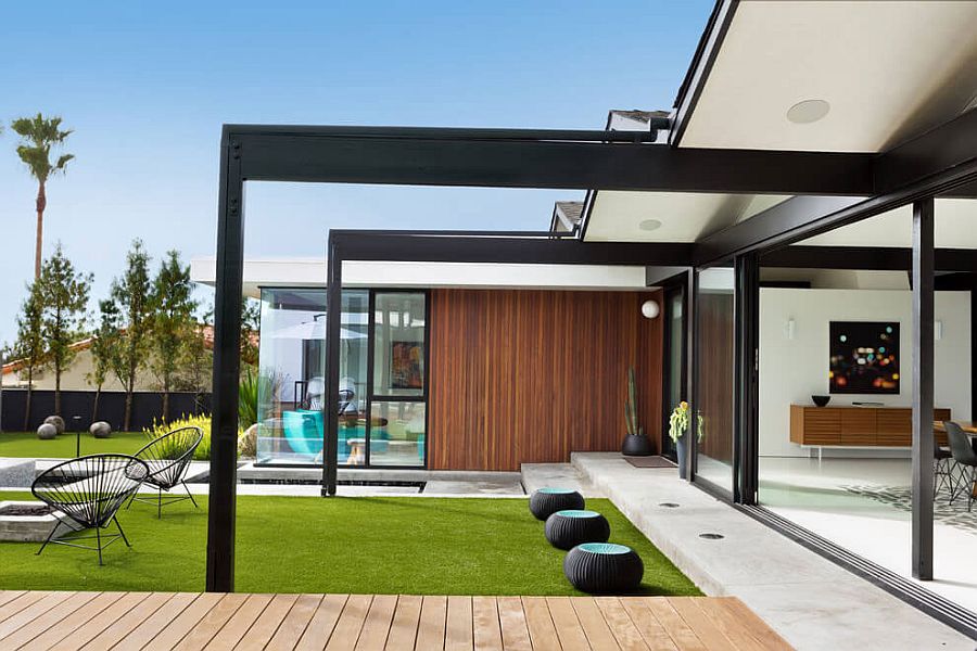 Steel frame adds to the sleek modern vibe of the home