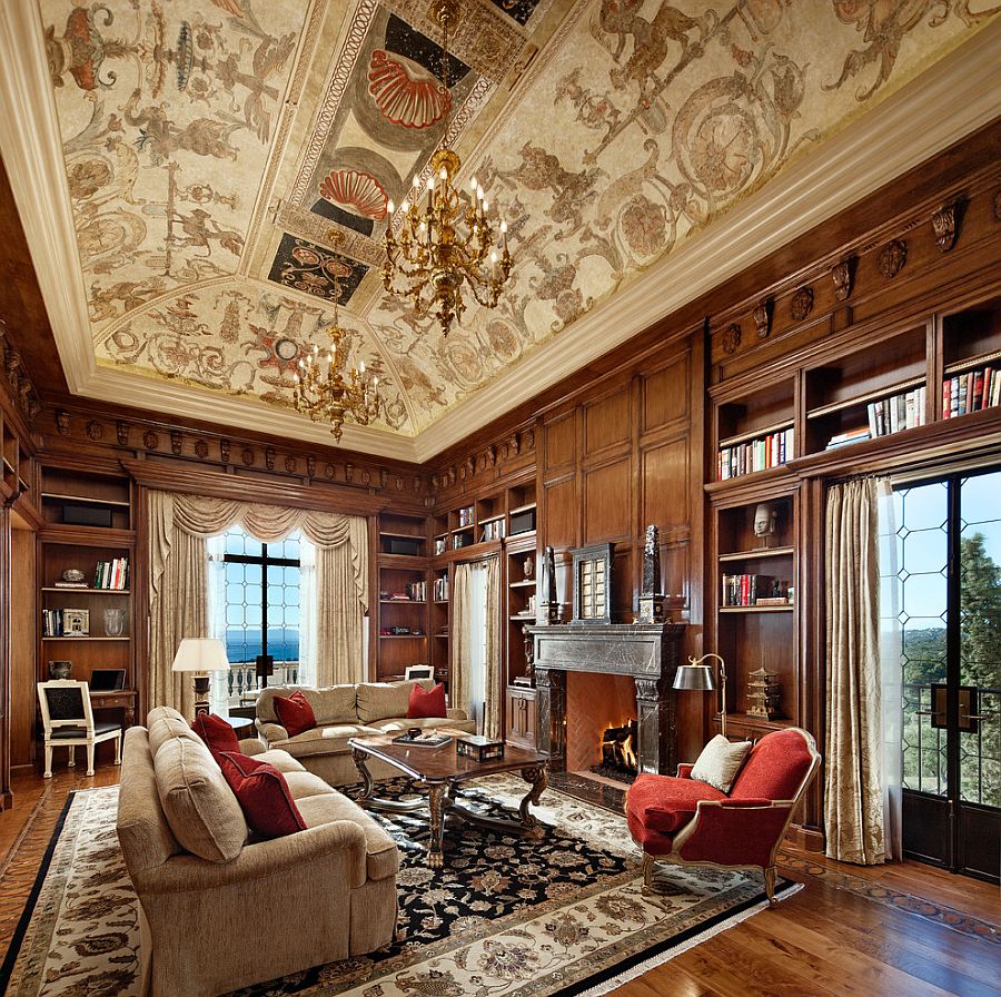 Stunning ceiling and classic European flavor set the mood in the home office [From: Giffin & Crane General Contractors / Design: Peter Becker]