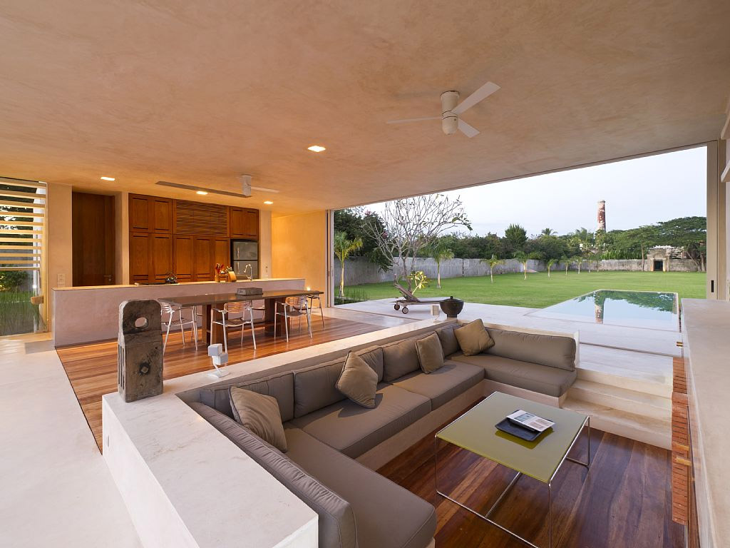 Sunken Living Room with Neutral Furniture