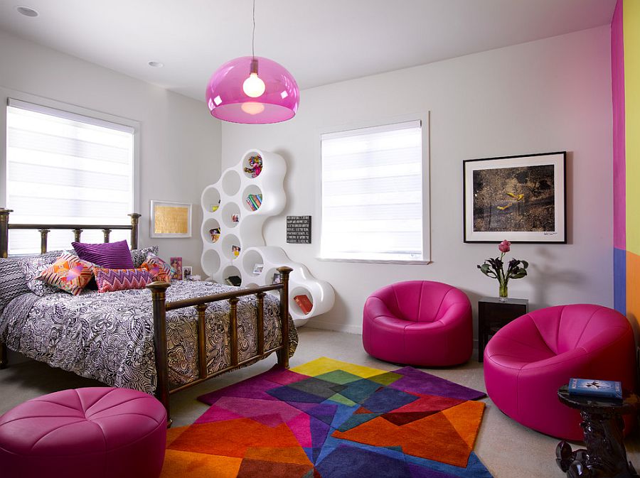 Teen girls' bedroom filled with purple brilliance [Design: Helene Hollub / Ken Hayden Photography]