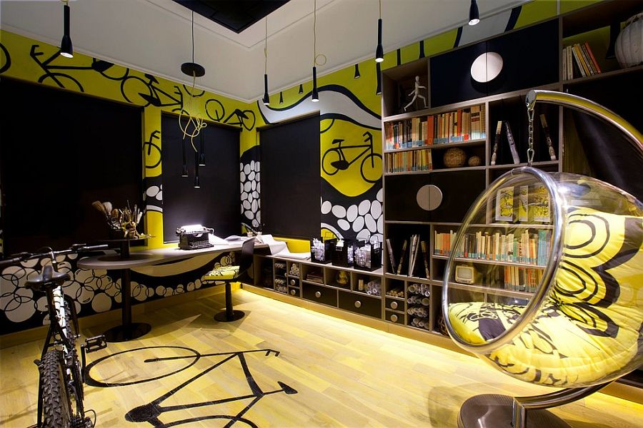 Teen-tastic contemporary home office in black and yellow