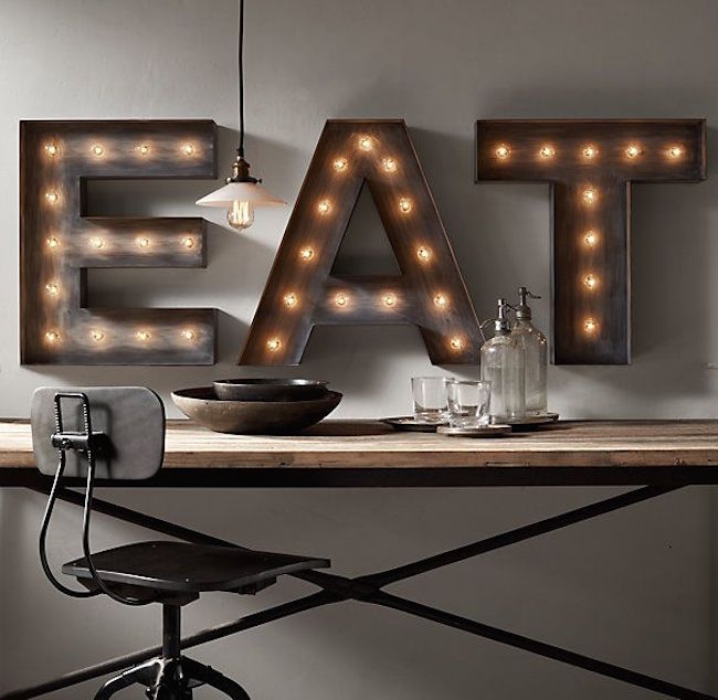 Three marquee letters to spell the word eat