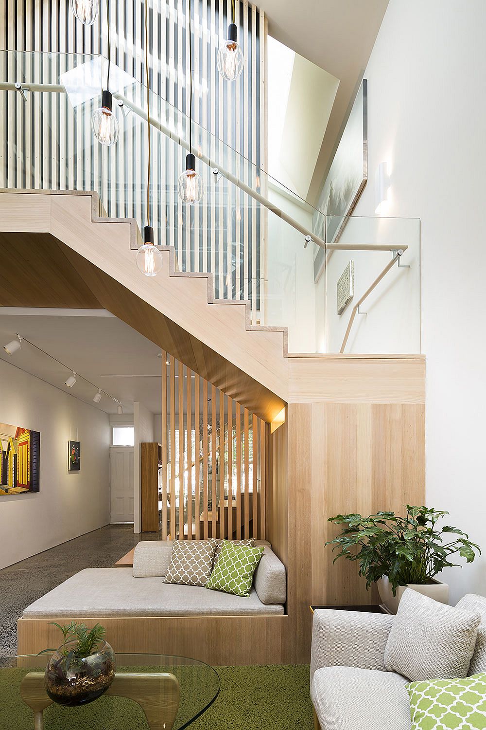 Timber structure with built-in seating in the Melbourne living room