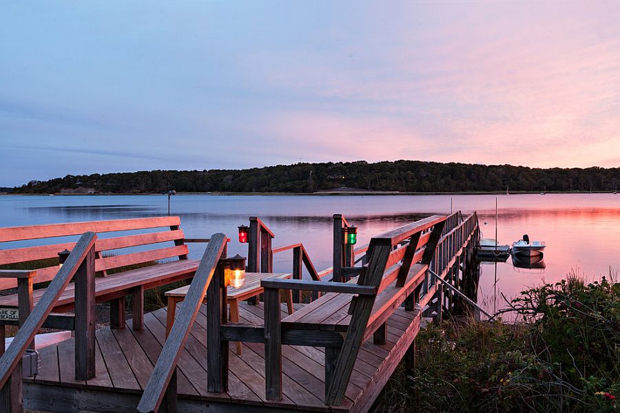 Unassuming wooden deck design with bench seating [Design: Cape Associates]