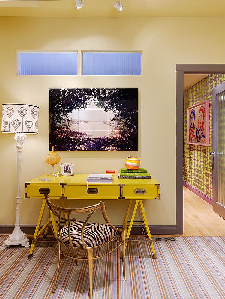 Vintage home office desk in yellow