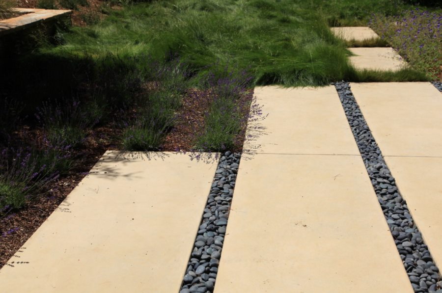 Weed barrier fabric on a garden pathway