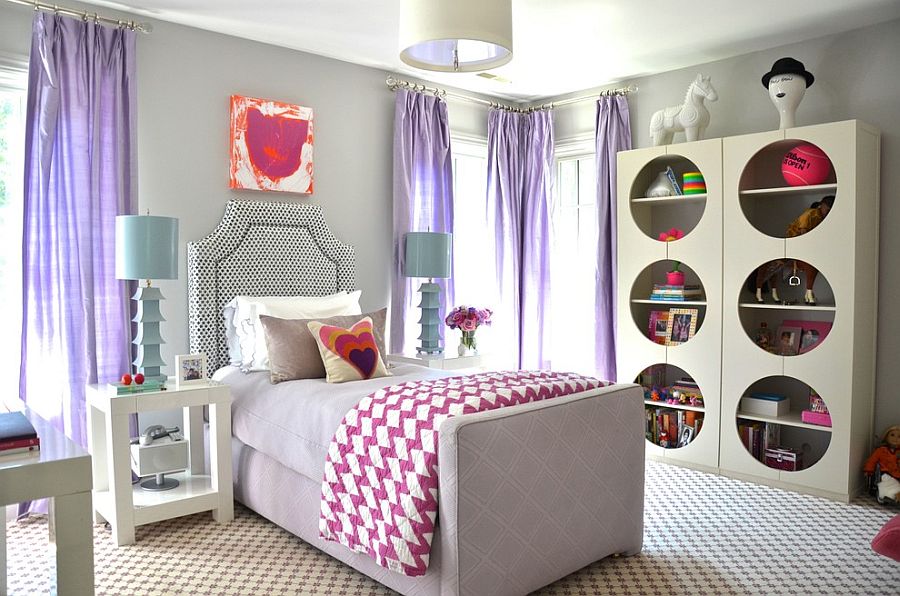 Window treatments add plenty of color to the neutral backdrop