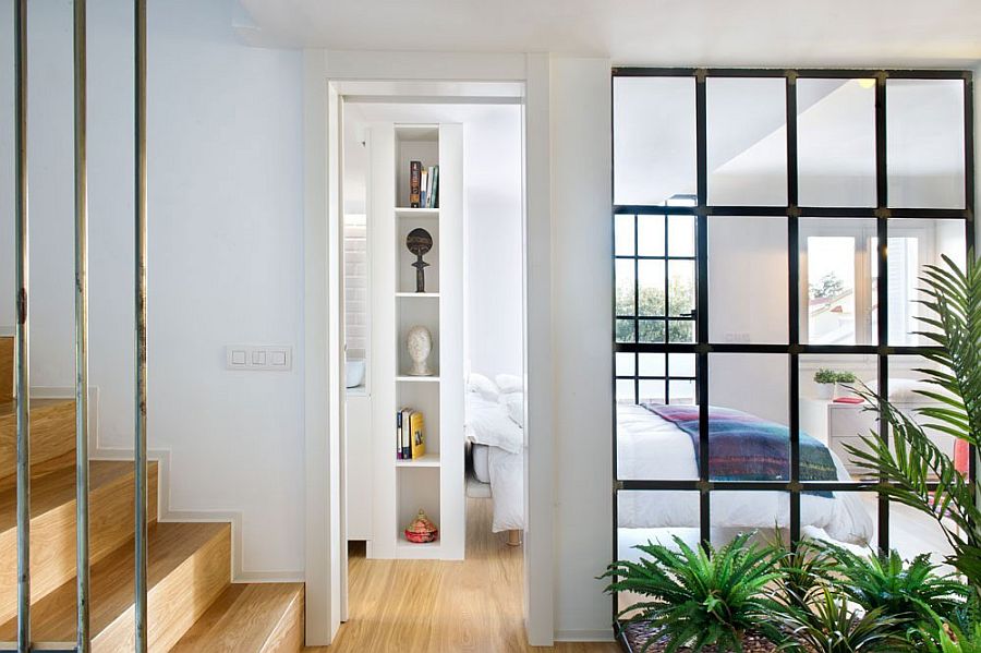 Windows with dark metal frame borrow from industrial style