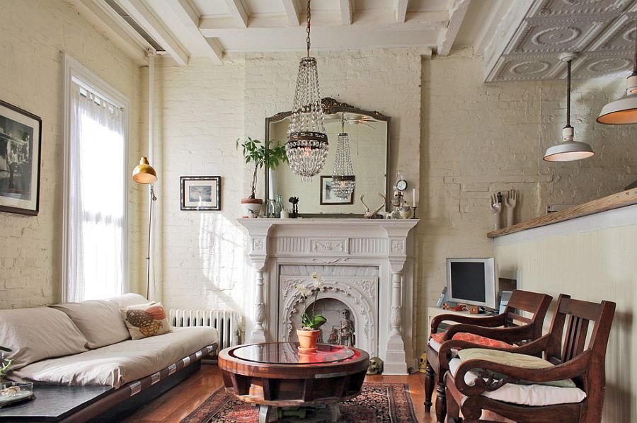 Antiques give the living room a sense of uniqueness