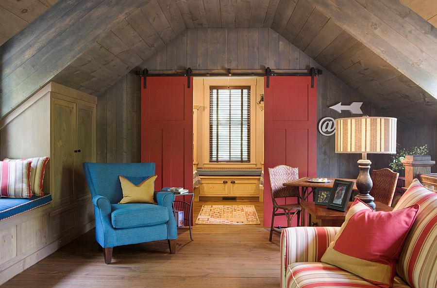 Barn doors bring color and creativity to the small space