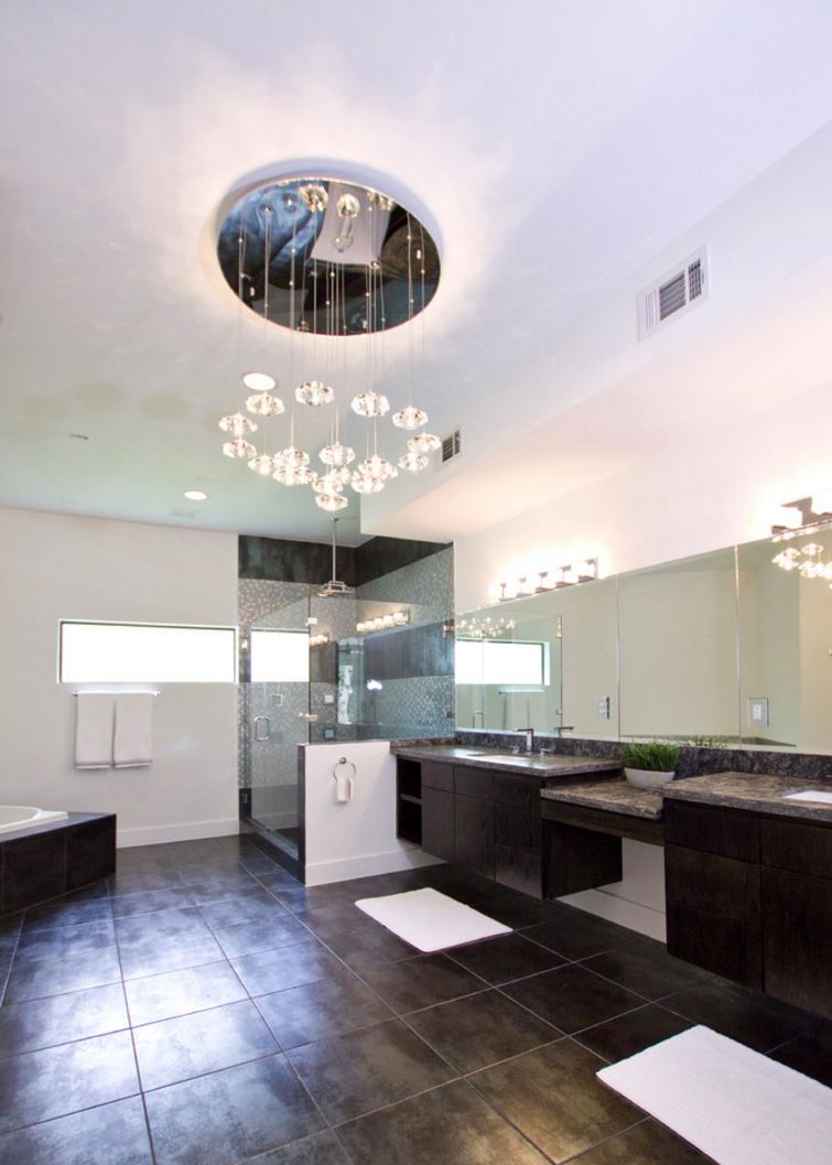 Bathroom flooring with a metallic glaze