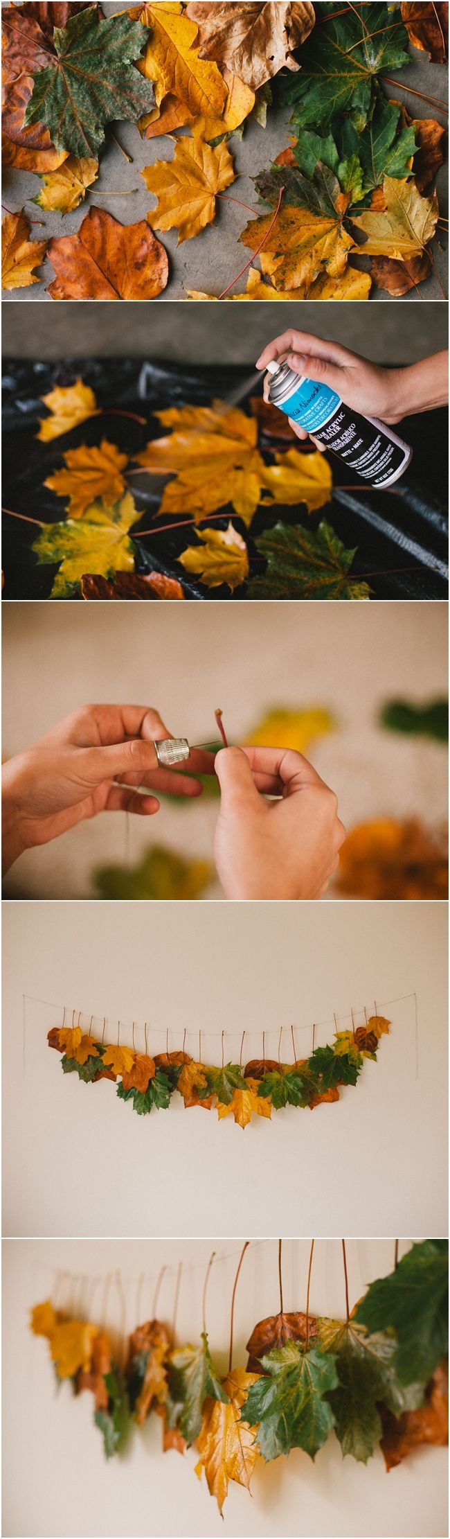 Beautiful fall leaf garland made from all sorts of different colored leaves