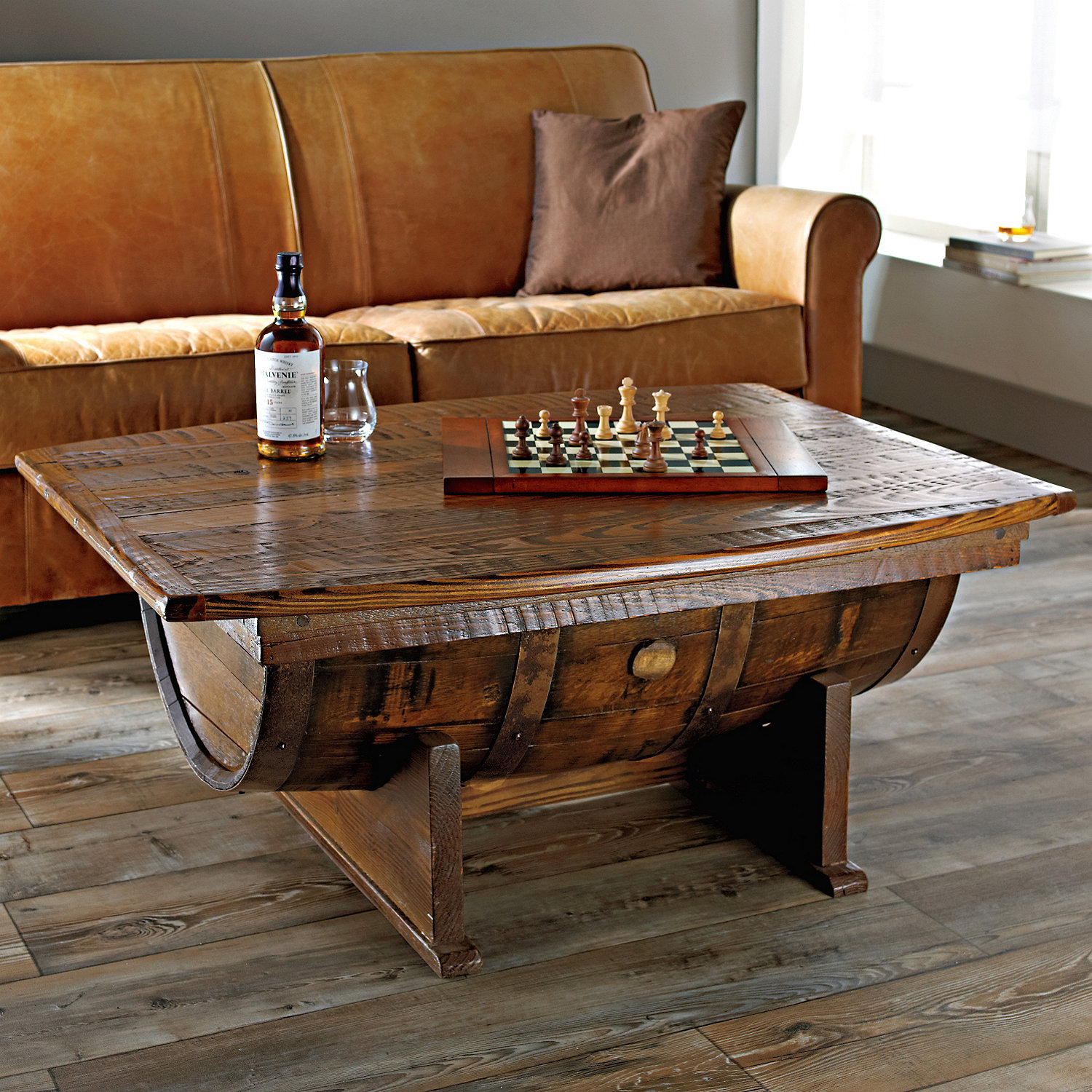 Beautiful wine barrel coffee table from The Wine Enthusiast