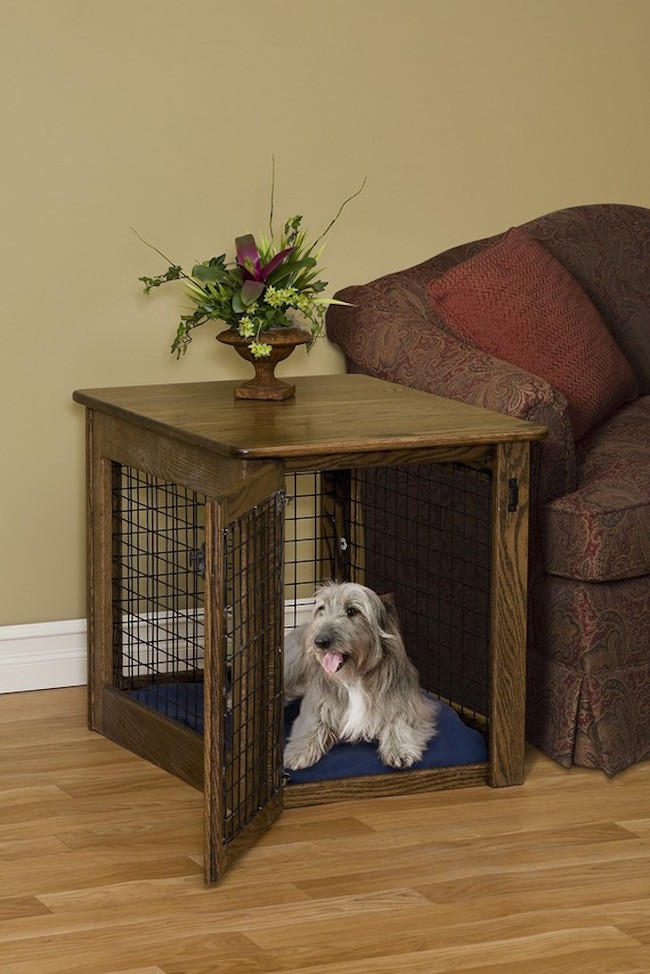 Beautiful wood dog crate that can be used as a side table