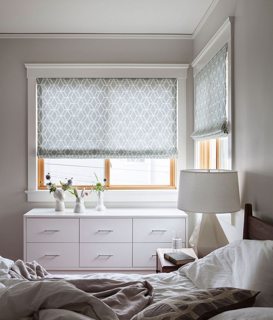 Bedroom in gray and white with a lovely dresser