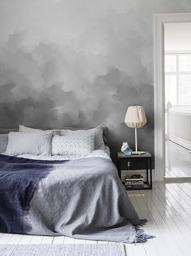 Bedroom with gray paint mimicking storm clouds